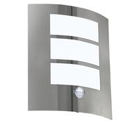 Eglo Applique murale extérieure City, détecteur de mouvement, acier inox/plastique, douille E27, IP44