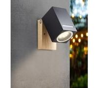 Applique extérieure murale LED orientable GU10 noir et aspect bois IP44 H.10 cm Brilliant Galeni