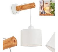 Applique Geelong, lampe murale en métal/bois/textile blanc/naturel, 1 flamme, 1 douille E27, spot mural moderne avec abat-jour en tissu et interrupteur on/off sur le boîtier, ampoule(s) non incluse(s)