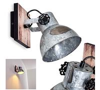 Applique Hora, lampe murale orientable en acier noir/argenté avec finition bois, 1 flamme, 1 douille E27, spot mural design rétro/vintage avec finition grillagée, ampoule(s) non incluse(s)