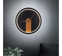 Applique Horloge Lampe De Salon LED Rétroéclairée Effet Bois Noir Opale