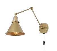 Applique industrielle vintage Applique murale en métal réglable à 240 ° avec prise Applique murale à bras long Rétro E27 Applique murale en métal doré Intérieur avec interrupteur Salon Chambre