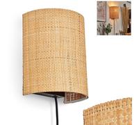 Applique Labrujo, applique en métal/raphia noir/naturel, lampe au design bohème, applique avec prise et interrupteur, câble amovible, effet lumineux UP & Down, 1 x E27, sans ampoule