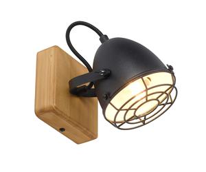 Applique Lampe de chambre à coucher Lampe de lit Rétro Lampe de lecture en bois Lampe de salon avec spot mobile, métal, télécommande à intensité variable, 1x RGB LED 4,8W 470Lm blanc chaud, LxH 20x20