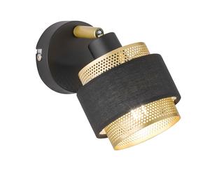 Applique, lampe de chambre, lampe de cuisine, applique avec spot orientable, moderne, acier textile, or noir, 1x douille E14, LxlxH 10x18,5x13 cm