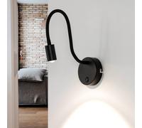 Applique Lampe De Lecture LED Noire Flexible Avec Interrupteur Chambre Lit Lampe