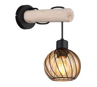 Applique LED Lampe en bois Abat-jour en verre rond Lampe murale en verre ambre Lampe de salon en bois Verre ambre, métal, 6W 806Lm blanc chaud, LxLxH 27x13x30 cm
