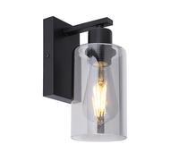 Applique LED Vintage intérieure Applique noire Spot industriel fumé, cylindre, métal noir mat verre, 4W 320lm blanc chaud, HxLxÜ 23x10x15 cm