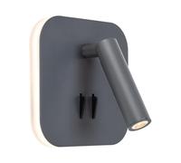 Applique Liseuse LED Murale DEEP 9W (6W+3W) - Double Éclairage Tête de Lit avec 2 Interrupteurs Indépendants - Spot Orientable & Rétro-éclairage - Design Rond Gris Anthracite pour Chambre et Salon