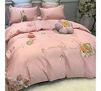 Appliqué Longue Vitesse brodé à Quatre pièces Oreilles Lapin entièrement Couvercle la literie Couverture de Couette (Couleur: Taille Actions: (Costume Rose 4-pièce 1,8 m)