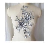 applique, Lot de 2 appliques en dentelle brodée à paillettes argentées, patchs en tissu à fleurs for couture