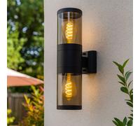 Up and Down lights applique murale d'extérieur en acier inoxydable lampes d'extérieur d'extérieur maison appliques murales en acier inoxydable, fumée noire, 2 flammes douilles E27, H 38 cm