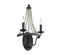 Applique Métal Bois H: 49,8 Cm Gris Antique 2-Flamme E14 Rustique Lampe Murale