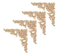 Applique Meuble Bois, 4 Pièces Sculpture Décoration Moulure Décorative Non Peint Coin Onlay Décalque Bois pour Meuble