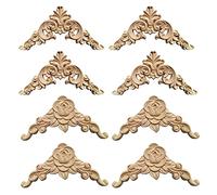 Applique Meuble Bois, 8 Pièces Sculpture Bois Decoration, Applique en Bois Sculpté, Bois Sculpté Coin Angle, Applique en Bois Non Peinte pour la Maison la Décoration de l'Armoire du Coin des Meubles