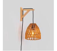 Applique mural en bois avec abat-jour en corde tressée, avec câble et interrupteur ""SEÚL"" E27