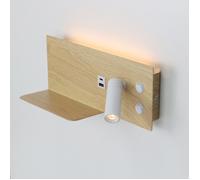 Applique mural pour lecture effet bois avec port USB - Éclairage 7W + lampe de lecture 3W 2700K (Droit)