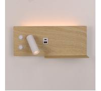 Applique mural pour lecture effet bois avec port USB - Éclairage 7W + lampe de lecture 3W 2700K (Gauche)