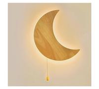 Applique Murale 12W LED Applique Murale en Bois avec Interrupteur, Lune Chambre d'Enfant Dimmable 3 Couleurs de Lumière Lampe de Chevet Lune Veilleuse Lampe pour Enfants Éclairage Mural LED pour