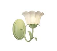 Applique murale à 2 lumières pour salle de bain, tulipe, verre de lait, fleur, double lampe, lampe de vanité sur miroir, lampe murale nordique moderne verte florale pour chambre de fille, chevet, coul