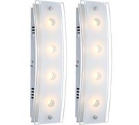 Applique murale à 4 lampes chromée, lampe de salon, lampe de couloir, verre partiellement satiné, interrupteur, 4x LED 5W 200Lm blanc chaud, LxPxH 33x9x6,5 cm, lot de 2