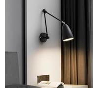 Applique murale à bras long et orientable, style moderne loft industriel, noir blanc, ampoule LED GU10 chaud 3000K(Black with arm)