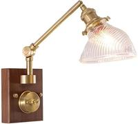 Applique Murale à Bras Oscillant en Or Câblé Luminaire Mural Réglable avec Interrupteur D’arrêt Verre Vert Clair Vintage Ferme Industrielle Bois Murale Vanity Light, Clear