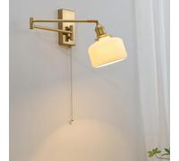 Applique Murale à Bras pivotant du Milieu du siècle avec Verre Blanc Laiteux, Lampe de Lecture Murale avec Tirette, Lampe Murale de Ferme en Porte-à-Faux pour Chambre à Coucher, Chevet, Salon, tê