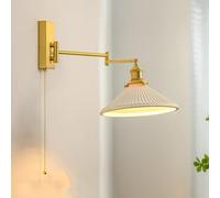 Applique Murale à Bras pivotant du Milieu du siècle avec Verre Blanc Laiteux, Lampe de Lecture Murale avec Tirette, Lampe Murale de Ferme en Porte-à-Faux pour Chambre à Coucher, Chevet, Salon, tê