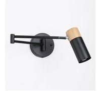 Alpinaluz Applique Murale Extensible Noir avec Détails en Bois, Style Minimaliste Nordique, Bras Articulé 360º, Lampe de Lecture pour Chambre, Salon, Bureau, Salle de Bain, Escaliers et Restaurant