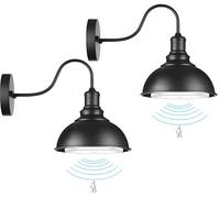 Applique Murale à détecteur de Mouvement, alimentée par Piles, Lot de 2, éclairage d'intérieur sans câblage, Style Ferme, luminaire Mural Noir, idéal pour Un Mur ou des escaliers, Un Couloir, Un