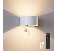 Applique Murale à Détecteur de Mouvement avec Télécommande, 3 Couleurs,Lumière Murale sans fil LED, Applique Murale Haut et bas, Batterie Rechargeable 5000mAh, Alimentation par Batterie,Blanc 1 Pièces