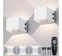 Applique Murale à Dètecteur de Mouvement avec Télécommande,Lumière Murale Sans Fil LED,3 Couleurs,Applique Murale Haut et bas,Batterie Rechargeable 4000mAh,Alimentation par Batterie Blanc 2 Pièces