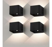 Applique Murale à Dètecteur de Mouvement avec Télécommande,Lumière Murale Sans Fil LED,3 Couleurs,Applique Murale Haut et bas,Batterie Rechargeable 4000mAh,Alimentation par Batterie Noir 4 Pièces