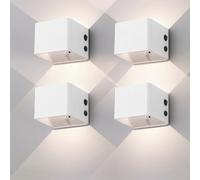 Applique Murale à Dètecteur de Mouvement avec Télécommande,Lumière Murale Sans Fil LED,3 Couleurs,Applique Murale Haut et bas,Batterie Rechargeable 4000mAh,Alimentation par Batterie Blanc 4 Pièces