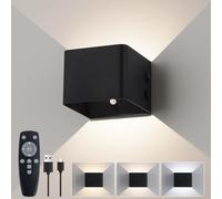 Applique Murale à Dètecteur de Mouvement avec Télécommande,Lumière Murale Sans Fil LED,3 Couleurs,Applique Murale Haut et bas,Batterie Rechargeable 4000mAh,Alimentation par Batterie Noir 1 Pièces