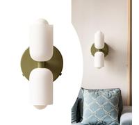 Applique Murale à Double Cylindre, Style Mid-Century Moderne, avec Abat-Jour en Verre Blanc, Lampe de Chevet à 2 Lampes, éclairage décoratif pour Salle de Bain, Chambre, Salon et Couloir.