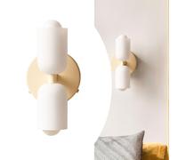 Applique Murale à Double Cylindre, Style Mid-Century Moderne, avec Abat-Jour en Verre Blanc, Lampe de Chevet à 2 Lampes, éclairage décoratif pour Salle de Bain, Chambre, Salon et Couloir.
