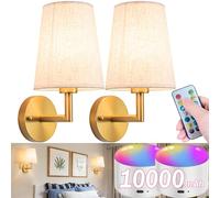 Applique murale à piles avec télécommande, à intensité variable, à piles, lampe murale d'intérieur sans fil avec ampoule rechargeable pour chambre à coucher, salon (