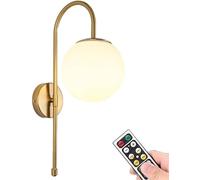 Applique Murale à Piles D’Or Moderne sans Fil, Applique Murale De Vanité De Salle De Bain Industrielle du Milieu du Siècle avec Abat-Jour Globe Blanc, Lampe Murale pour Resta, 1 Pack