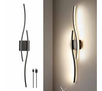 Applique murale à piles Télécommande Vague noire LED Lumière sans faille Applique murale 3 Couleur Mode d'éclairage mural pour chambre Couloir Salon Fond Apprendre extensivement