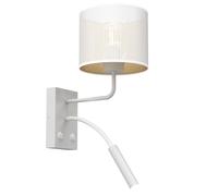 Applique murale avec abat-jour blanc et lampe de lecture intérieure dorée, 2 int
