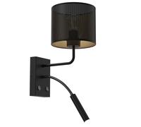 Applique murale avec abat-jour noir et lampe de lecture intérieure dorée, 2 inte