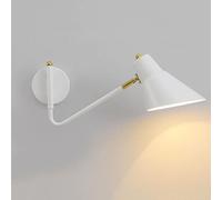 Applique Murale avec Bras Pivotant Réglable Lampe Murale de chevet chambre Liseuse murale de salon Abat-jour en métal flexible Lampe industrielle intérieur E27 Spot Mural Lampe à bras oscillant,Blanc