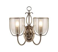 Applique Murale Avec Interrupteur 2 Flammes E14 En Laiton Antique Verre Clair