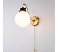 Applique murale avec interrupteur à tirette, 1 lumière sphérique en verre blanc, éclairage mural - Lampe murale rétro for chambre à coucher, salle à manger, salle de bain, couloir, escalier (doré)