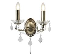 Applique Murale Avec Interrupteur En Laiton Antique Métal Cristal 2x E14