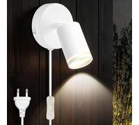 Applique Murale avec Interrupteur et prise, Lampe de Chevet LED, Applique Blanche, Spot Mural D'intérieur Orientable 350° + 90°, Applique Sans fil à Intensité Variable pour Chambre, Salon, Bureau