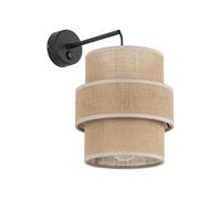 Applique Murale Avec Interrupteur H: 33 Cm Jute Métal Naturel Noir E27 Moderne