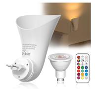 Applique Murale avec Prise, Douille Ampoule LED GU10 3W à Intensité Variable, Blanc Chaud 3000K+ 12 Couleurs RVB, Veilleuse Prise Electrique avec Interrupteur Tactile et Télécommande, Rotate à 360°